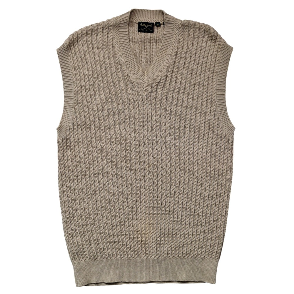 Bobby Jones Players Collection Men M Vintage Golf V-Neck Sweater Vest Tan Cotton